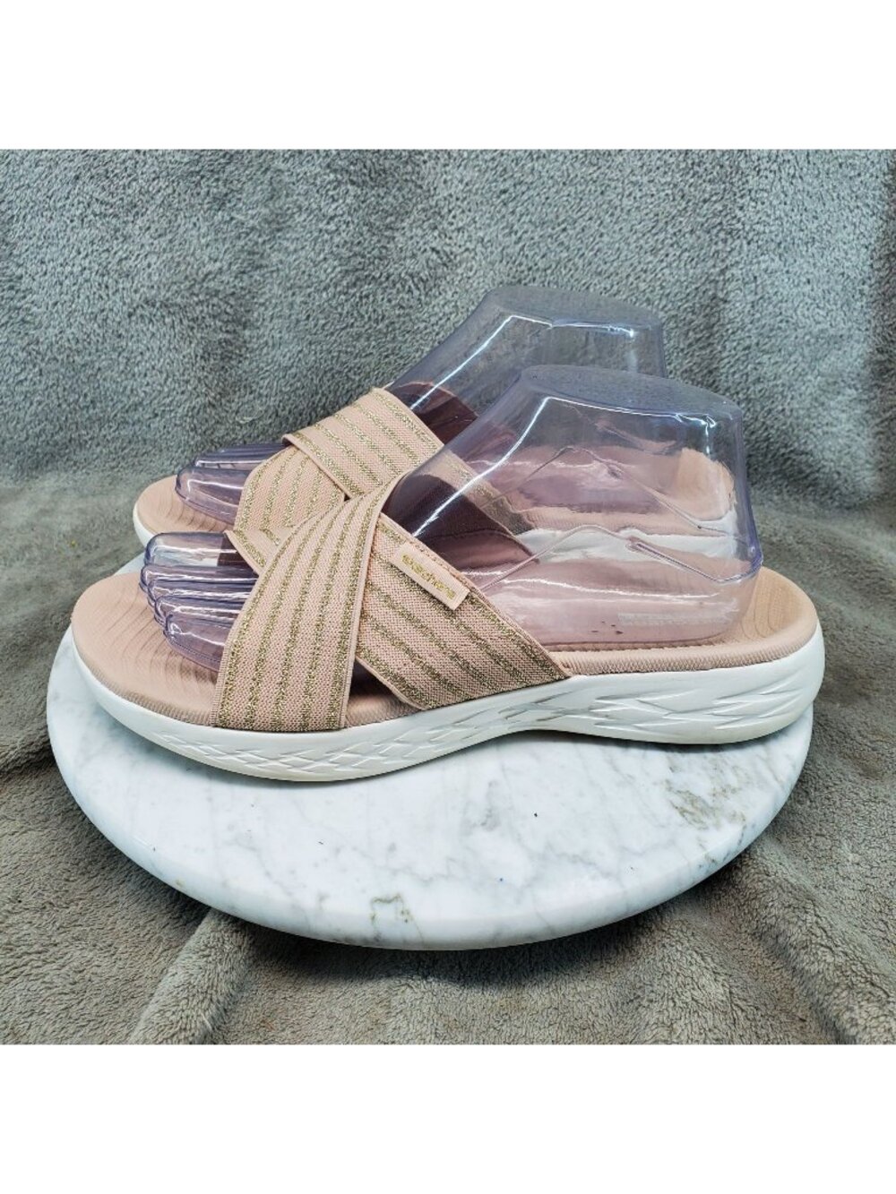 Skechers Shoes Womens 9 Pink Stretch Cross-Strap Slide Sandals *Read*